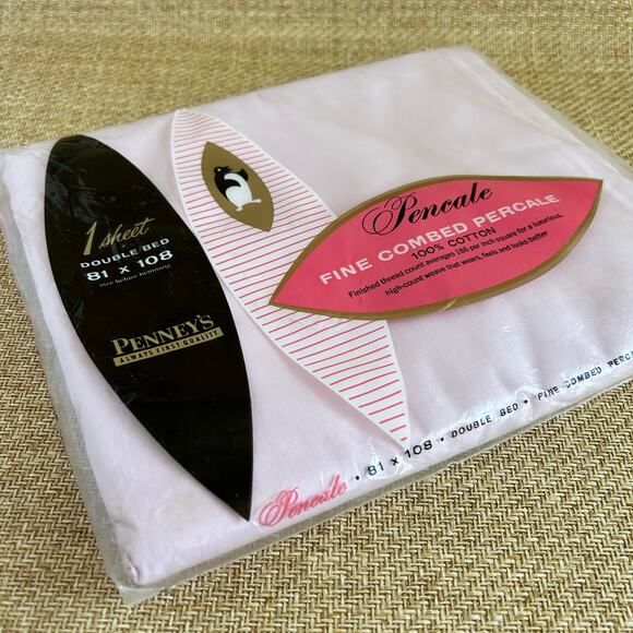 Vintage Pennalt Pink Percale Flat Sheet 81x108 NIP Mid Century - Picture 2 of 3